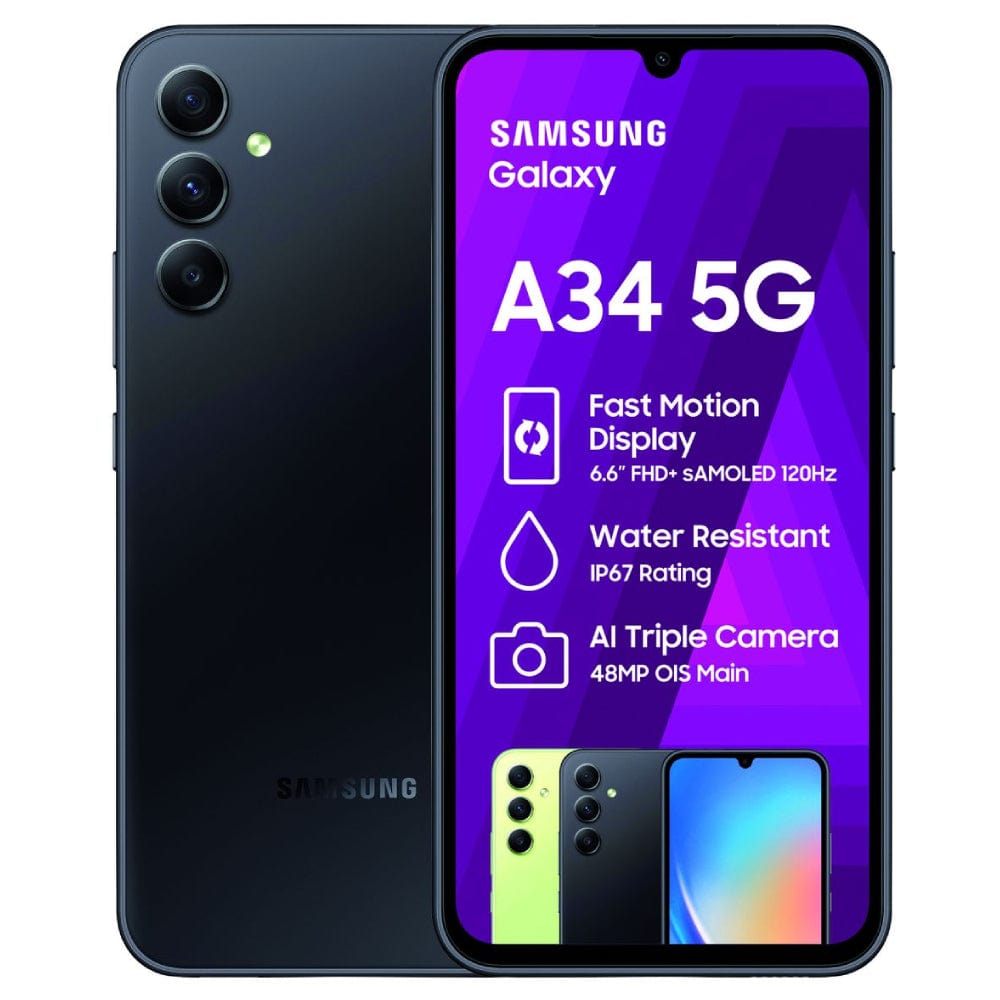 Samsung Galaxy A34 Smartphone, Android, 6.6”, 5G, SIM Free, 256GB, Awesome  Black